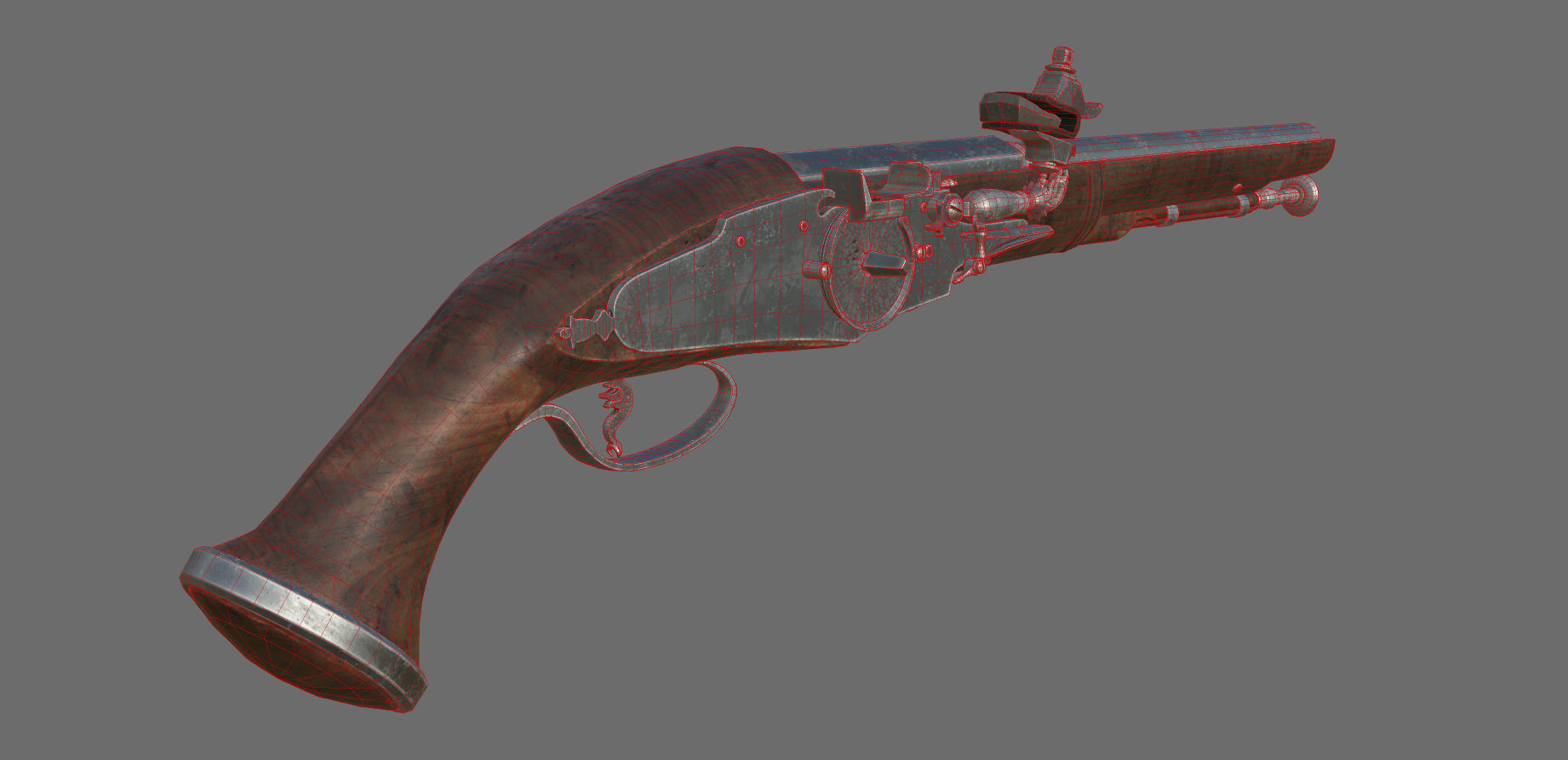Weapon - Flintlock - Italian Wheellock Pistol Low-poly 3D model_31