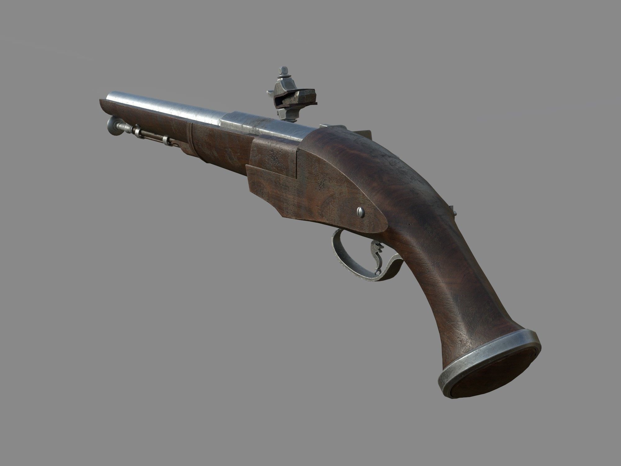 Weapon - Flintlock - Italian Wheellock Pistol Low-poly 3D model_6