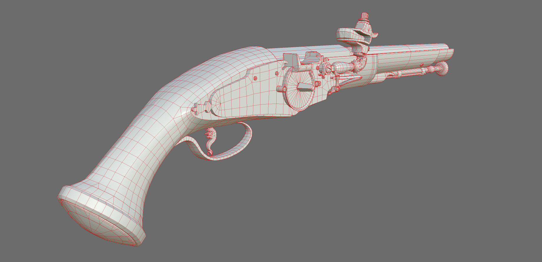 Weapon - Flintlock - Italian Wheellock Pistol Low-poly 3D model_37