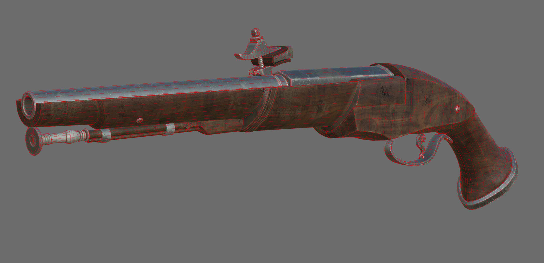 Weapon - Flintlock - Italian Wheellock Pistol Low-poly 3D model_28