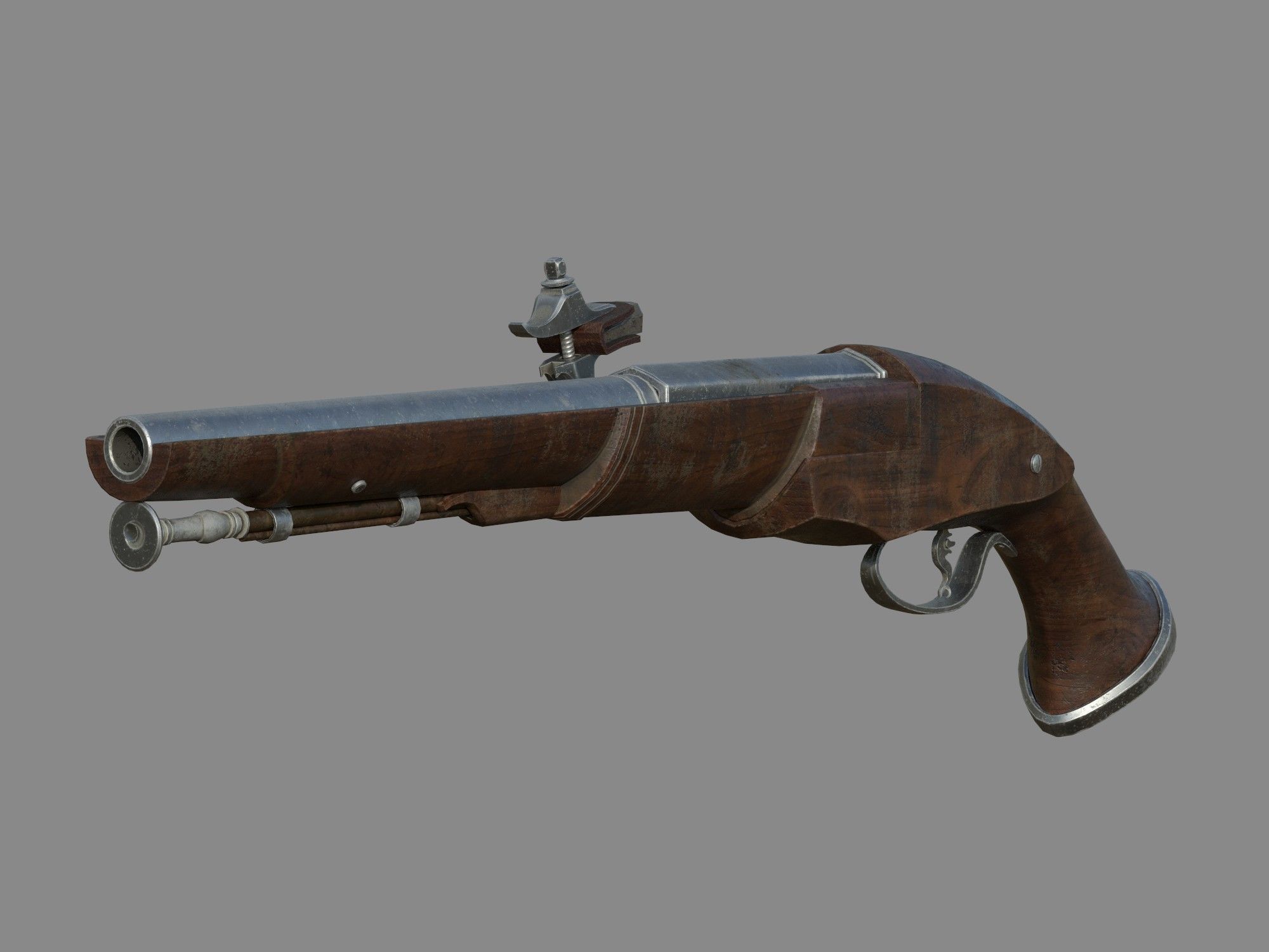 Weapon - Flintlock - Italian Wheellock Pistol Low-poly 3D model_4