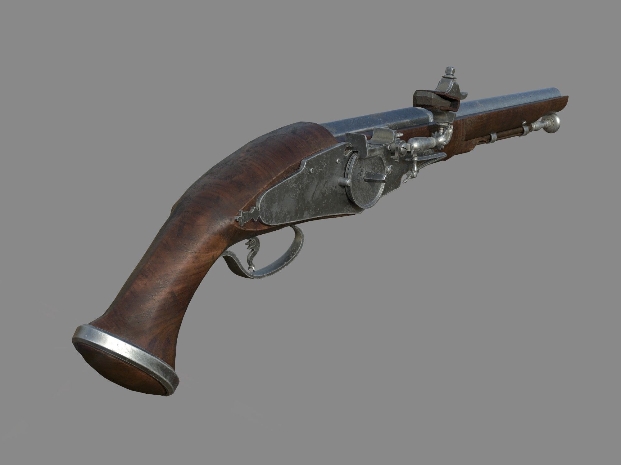 Weapon - Flintlock - Italian Wheellock Pistol Low-poly 3D model_7