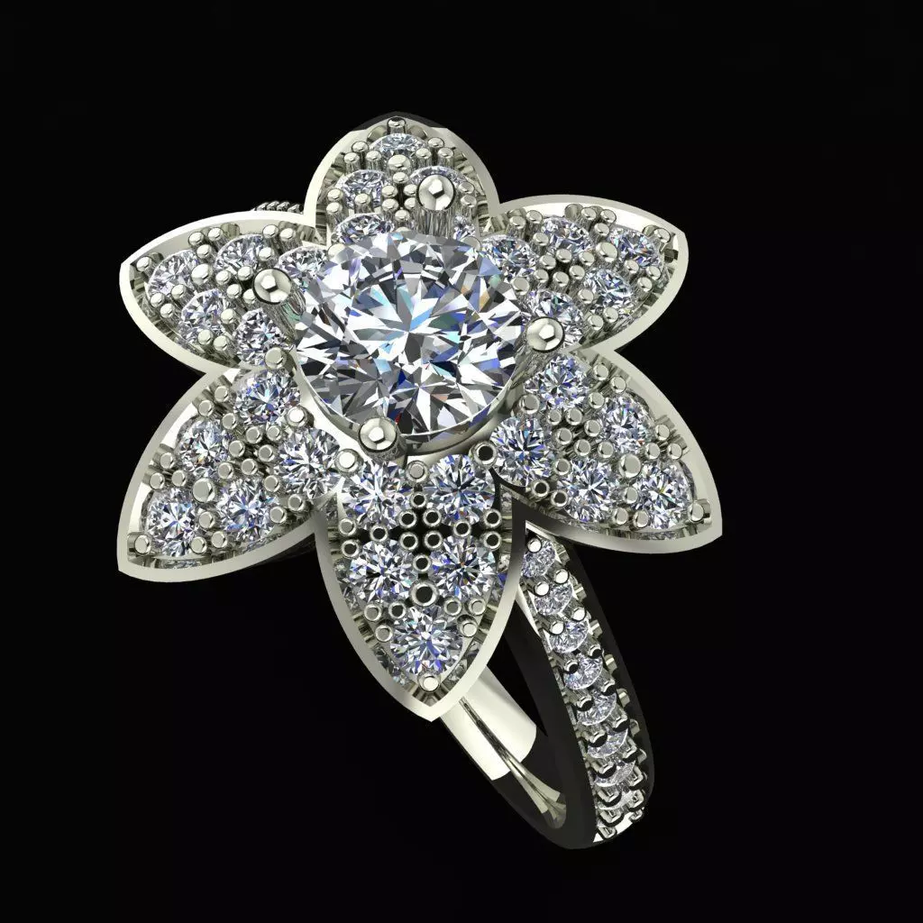 Flower ring with diamonds 3D print model