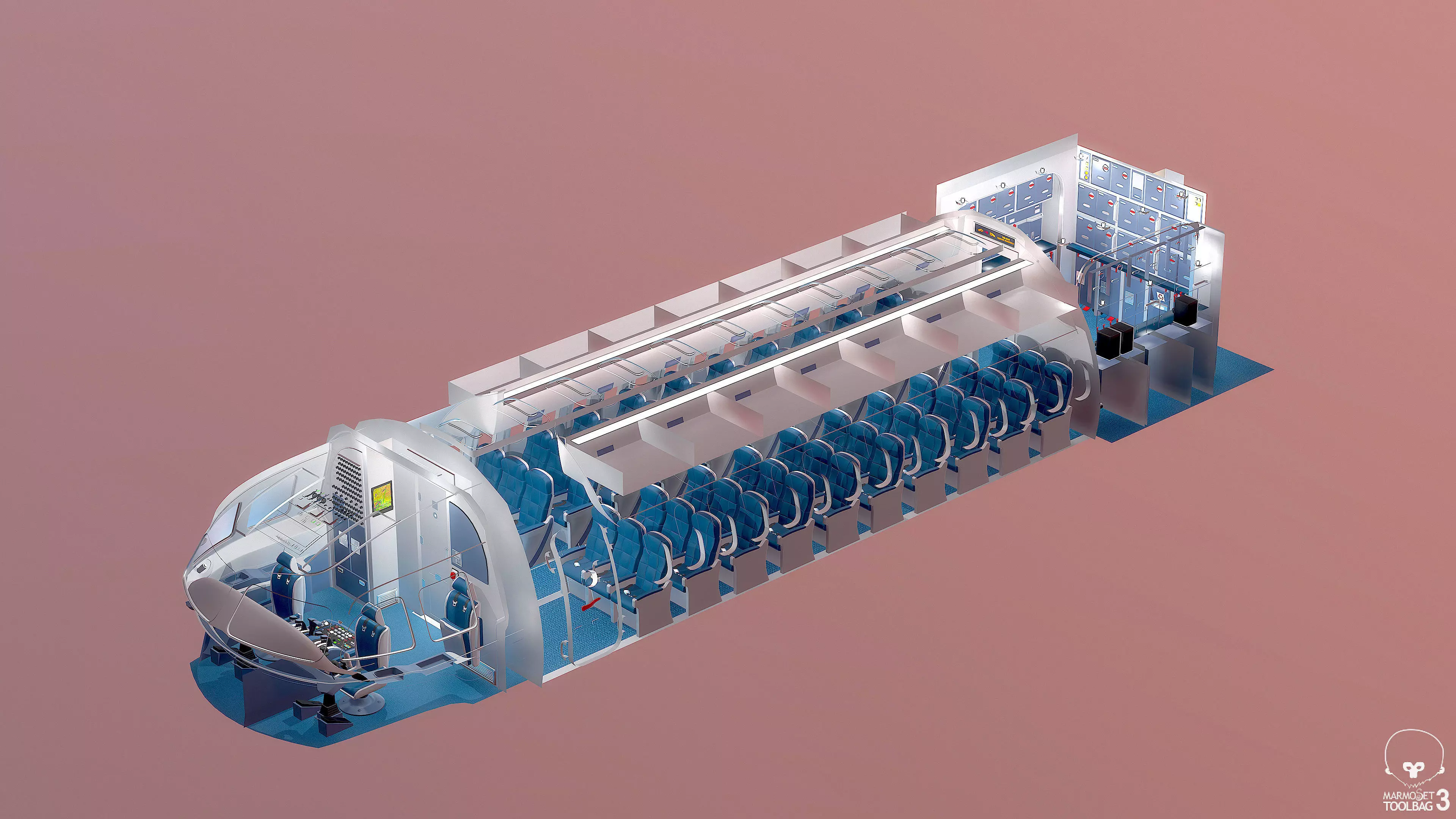 This 3D airplane includes a fully detailed interior 3D model_0