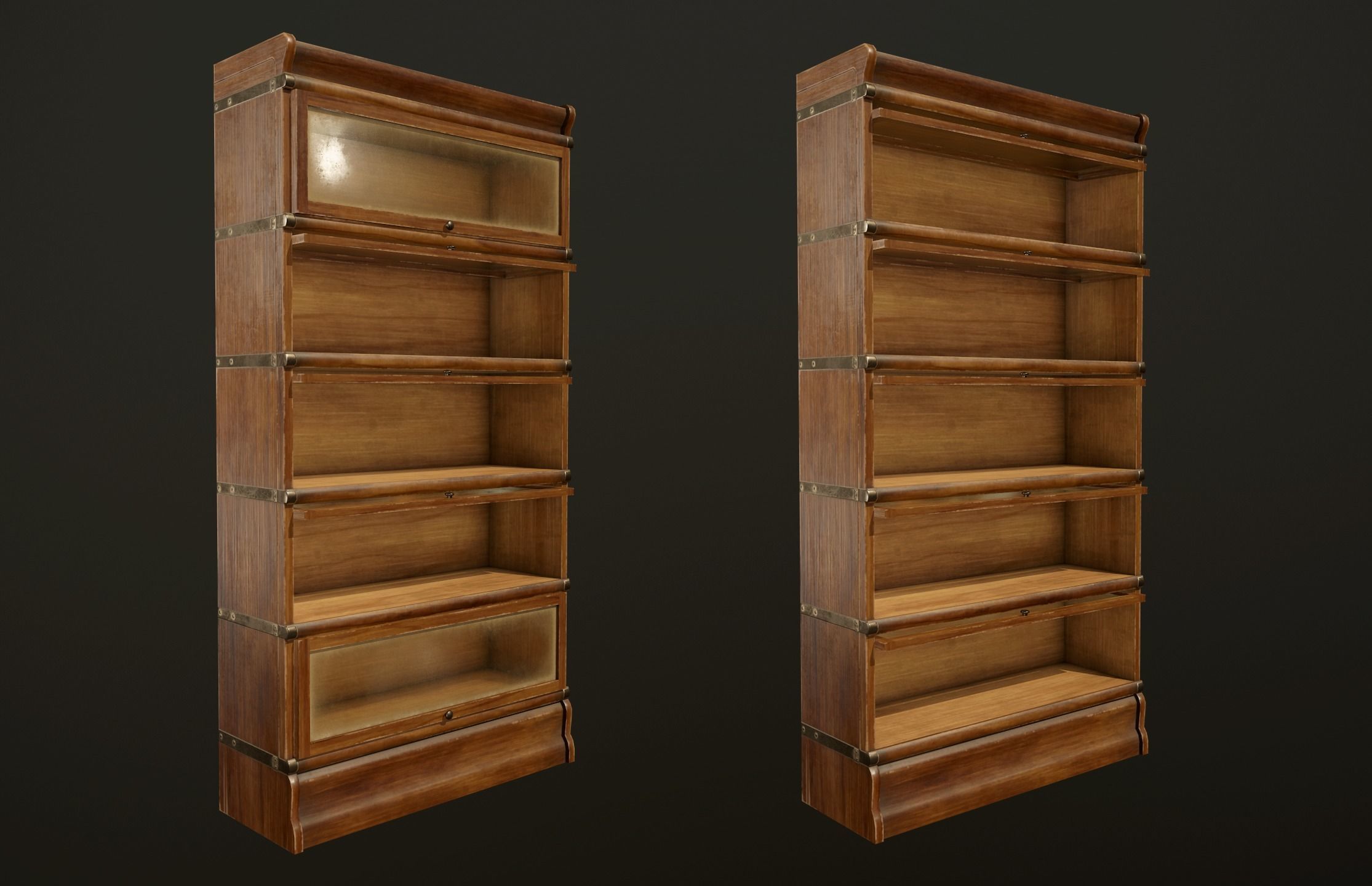 Antique Bookcase - PBR Game Ready Low-poly 3D model_3