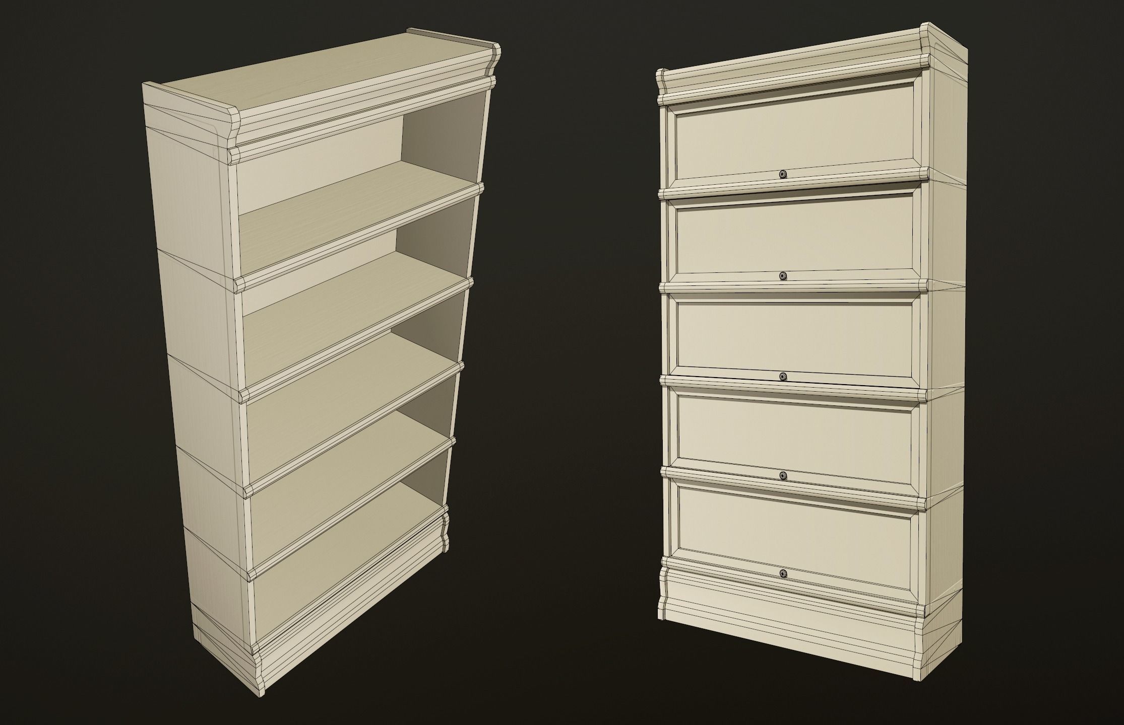 Antique Bookcase - PBR Game Ready Low-poly 3D model_8