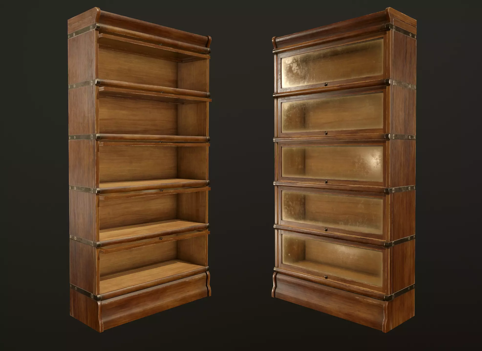 Antique Bookcase - PBR Game Ready Low-poly 3D model_0