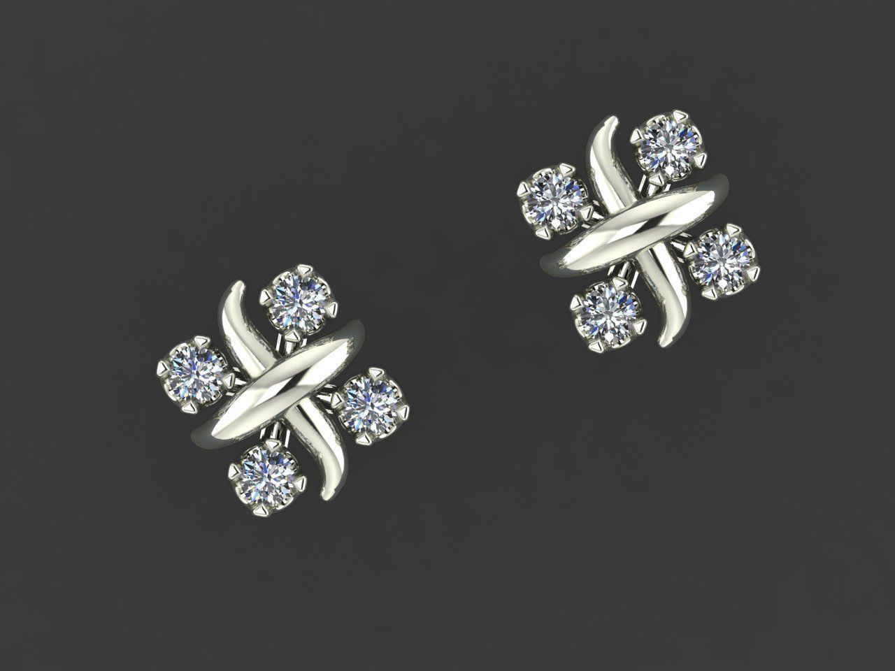 Earrings 3 diamond stud gold 3D print model_6