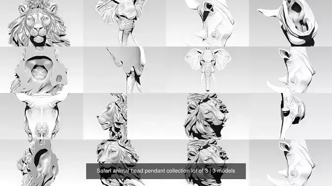 Safari animal head pendant collection lot of 3