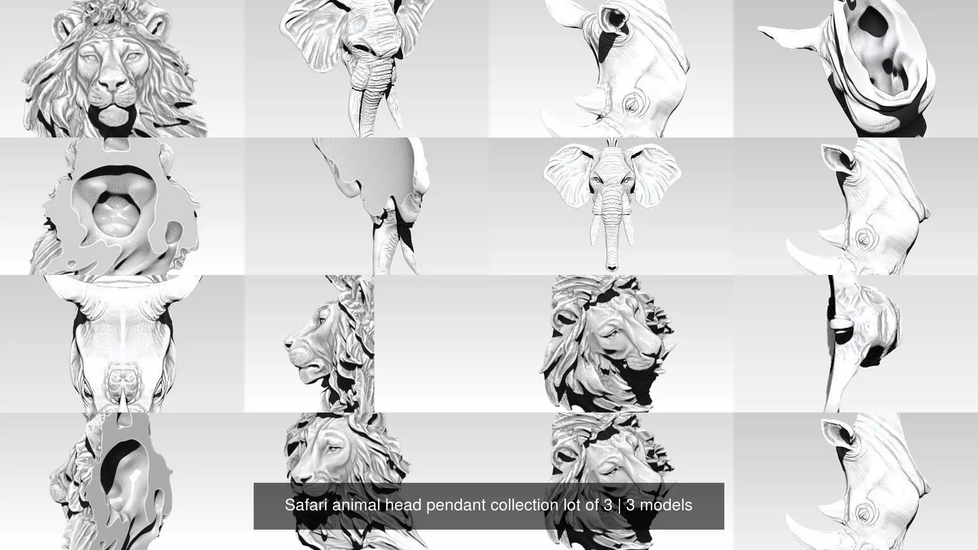 Safari animal head pendant collection lot of 3 _0