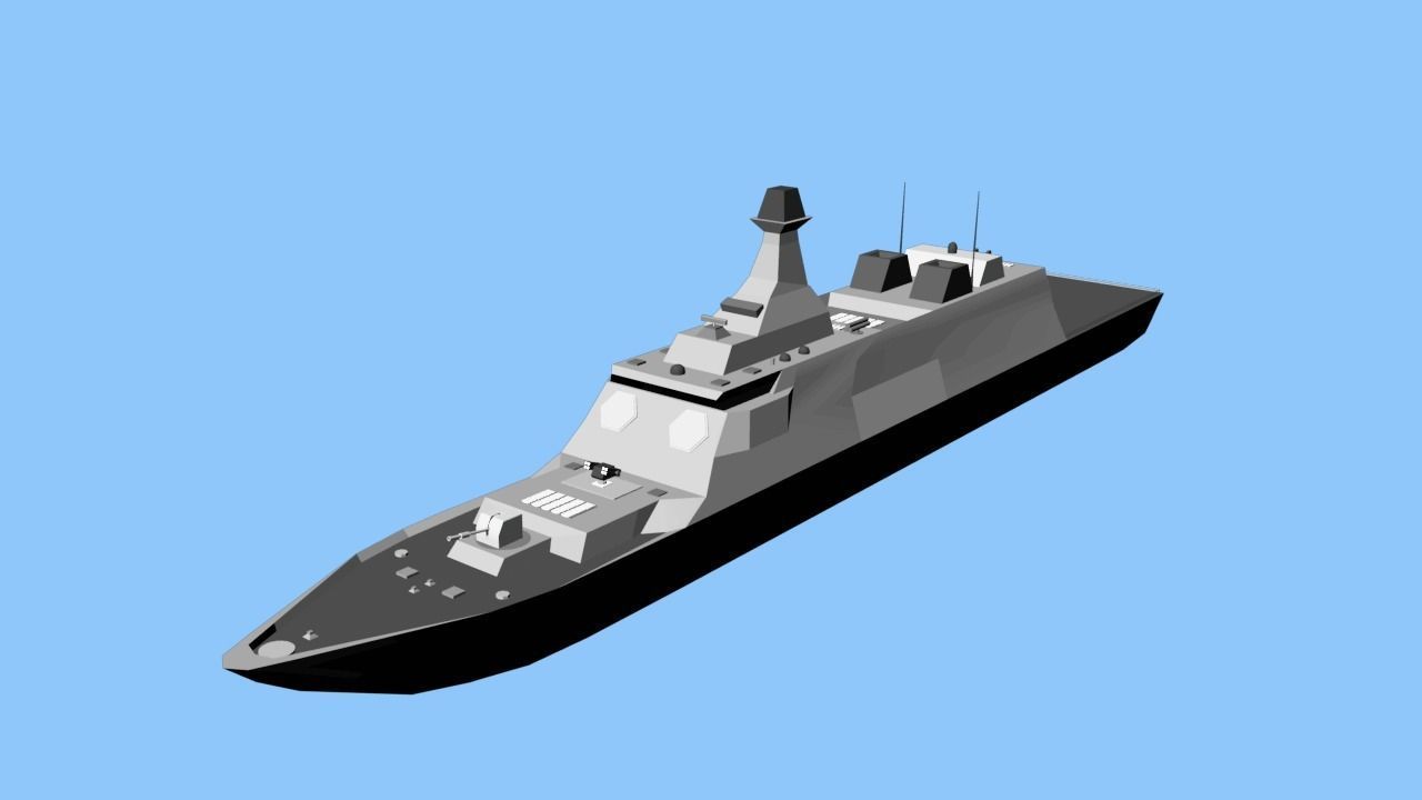 Stealth Frigate  Low-poly 3D model_9