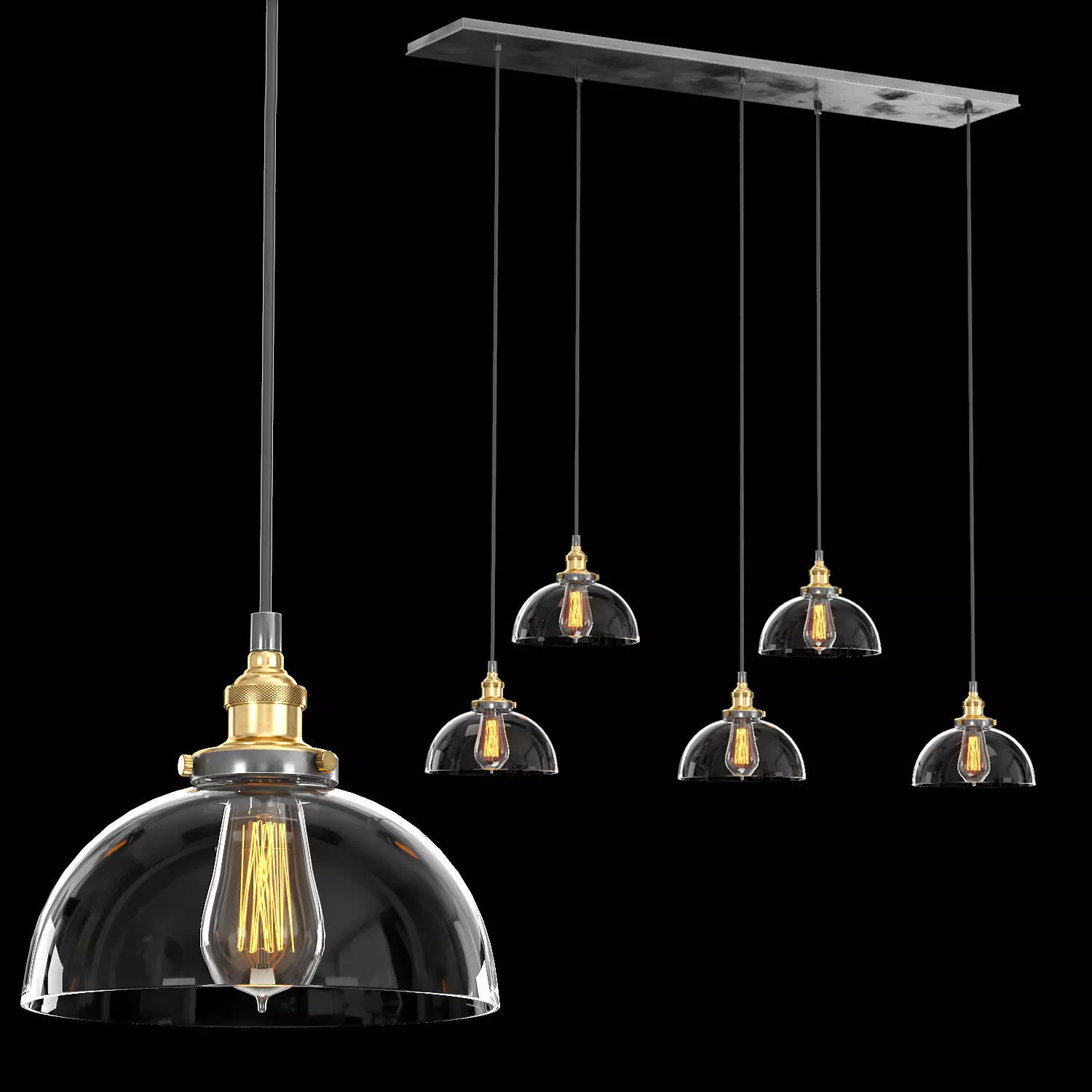 FACTORY FILAMENT CLEAR GLASS DOME RECTANGULAR PENDANT 3D model_0