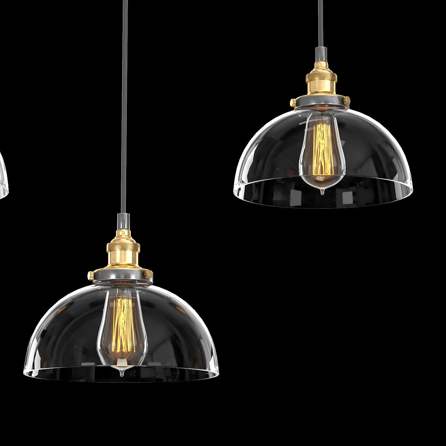 FACTORY FILAMENT CLEAR GLASS DOME RECTANGULAR PENDANT 3D model_1