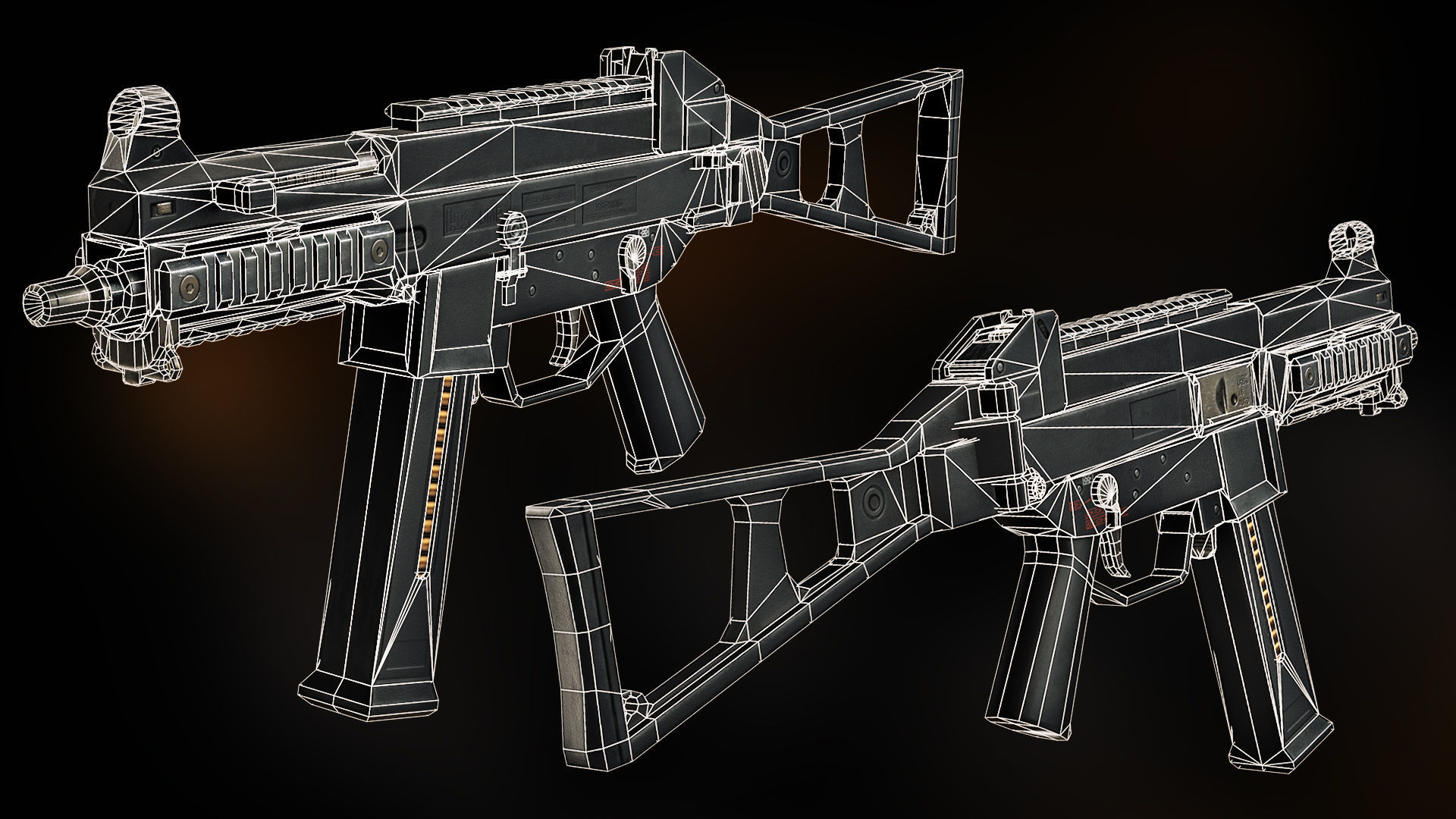 UMP 45 Submachine gun Gameready Low-poly 3D model_5