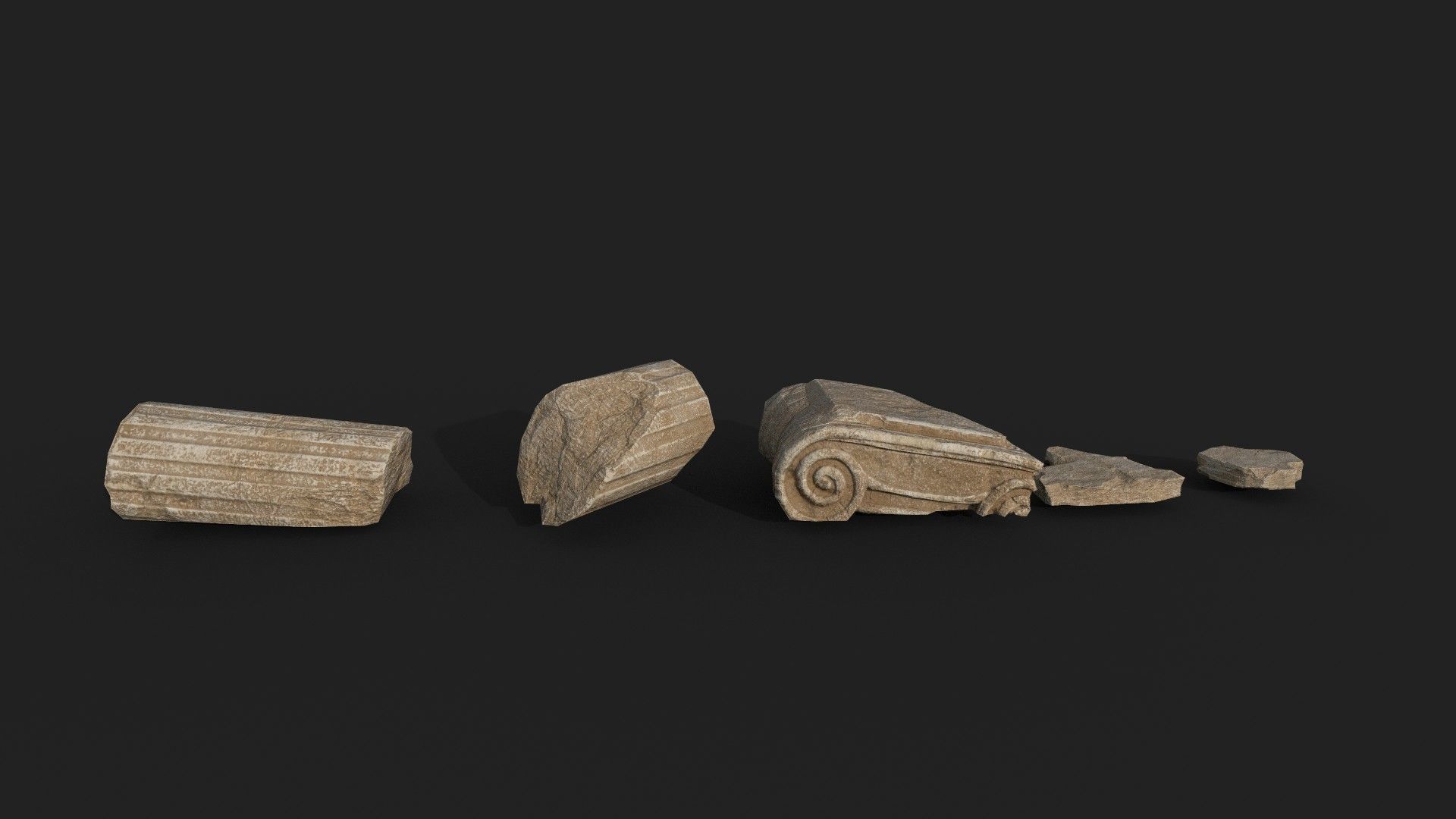 Broken Columns Set Low-poly 3D model_11