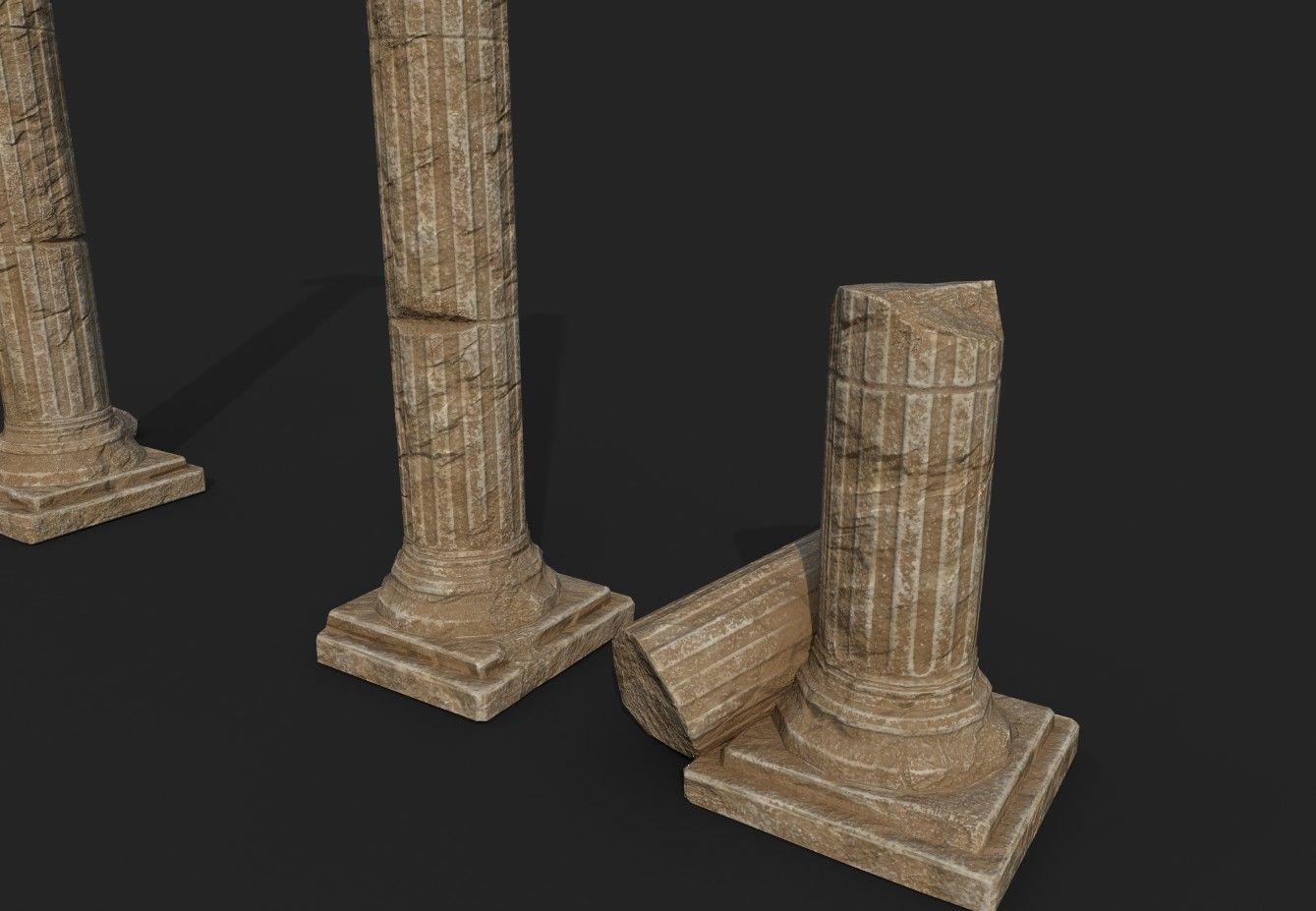 Broken Columns Set Low-poly 3D model_9