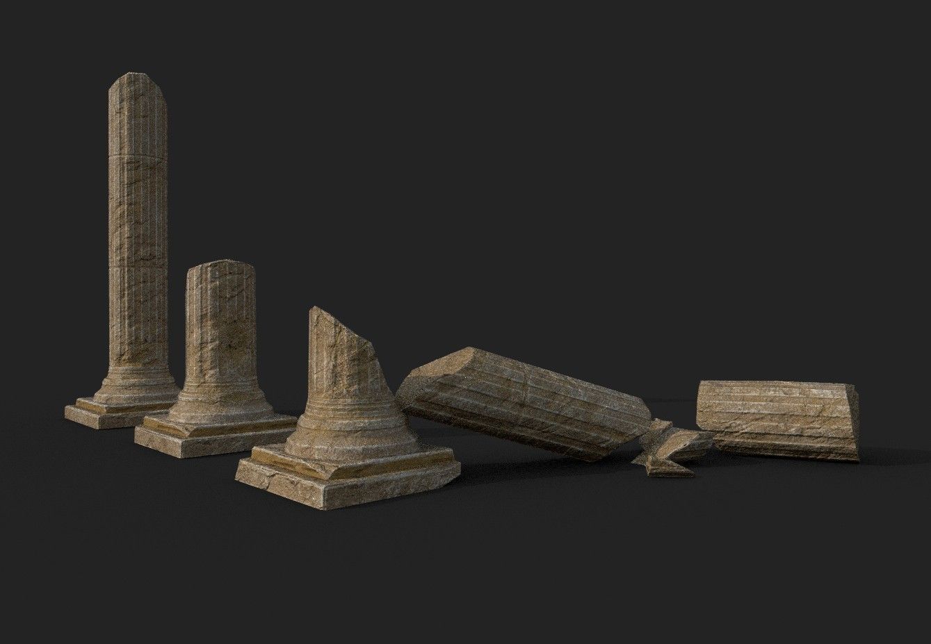 Broken Columns Set Low-poly 3D model_4