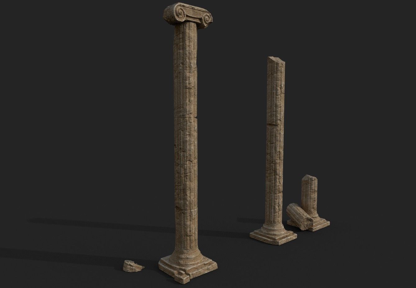 Broken Columns Set Low-poly 3D model_7