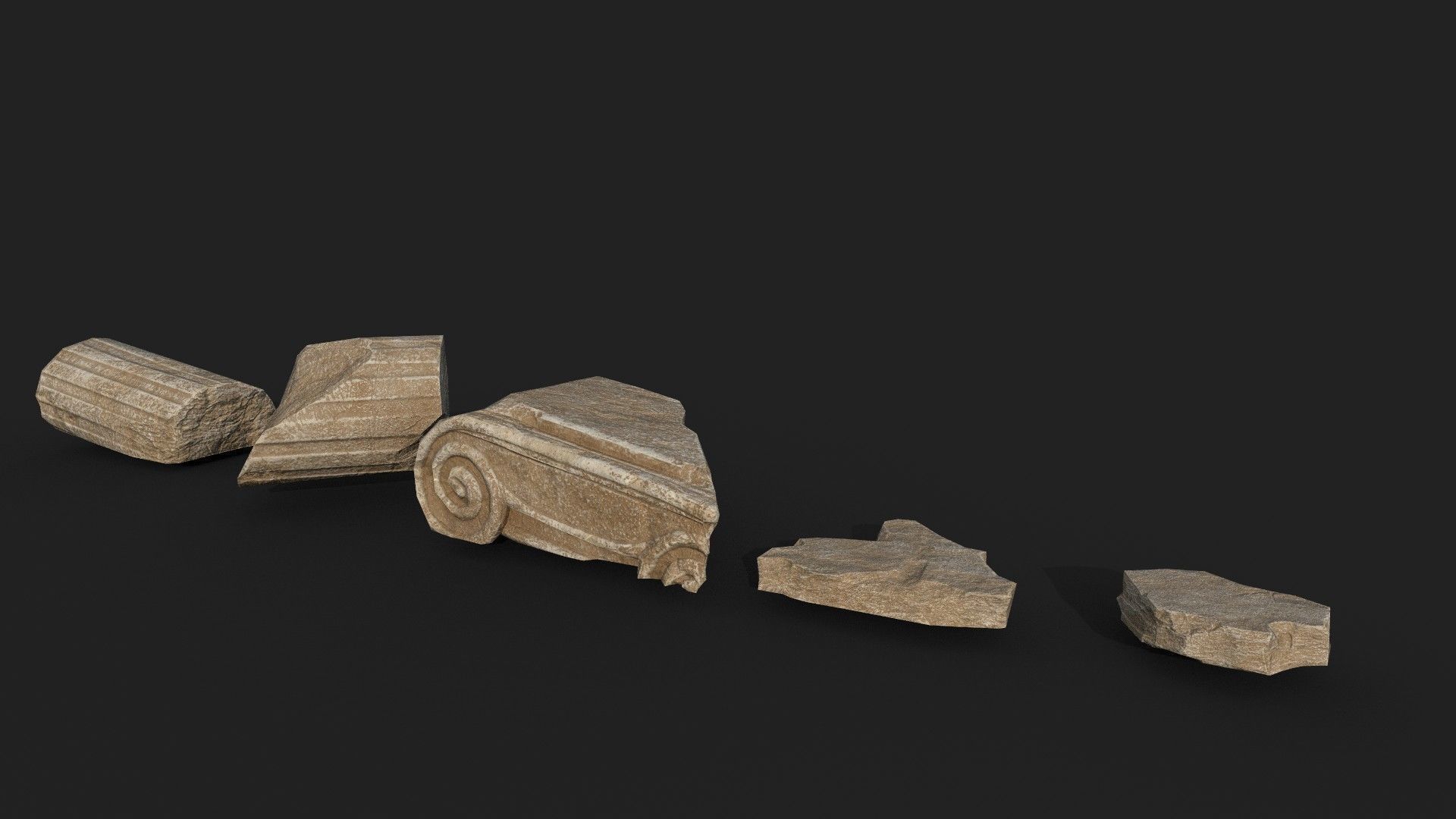 Broken Columns Set Low-poly 3D model_12