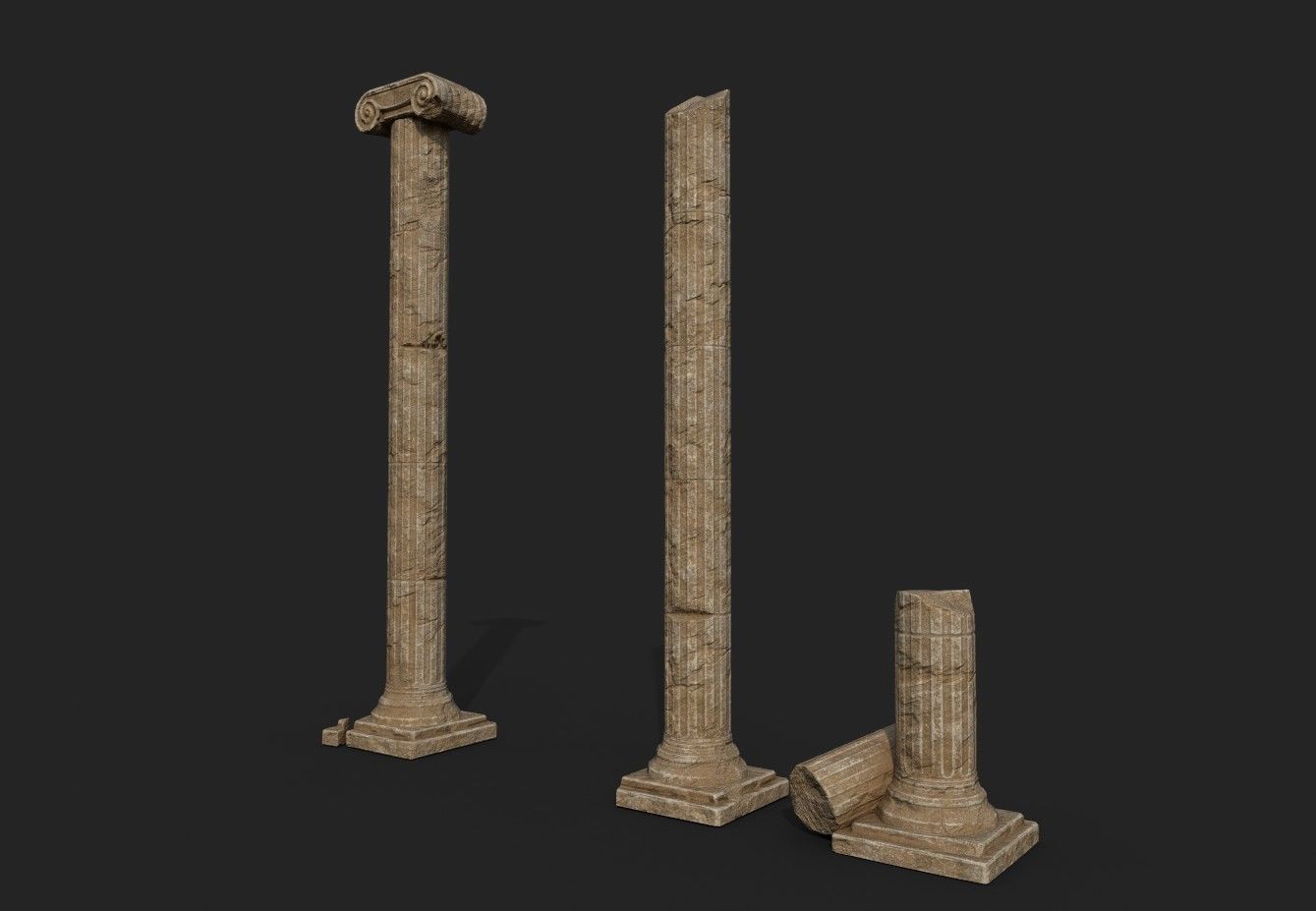 Broken Columns Set Low-poly 3D model_8