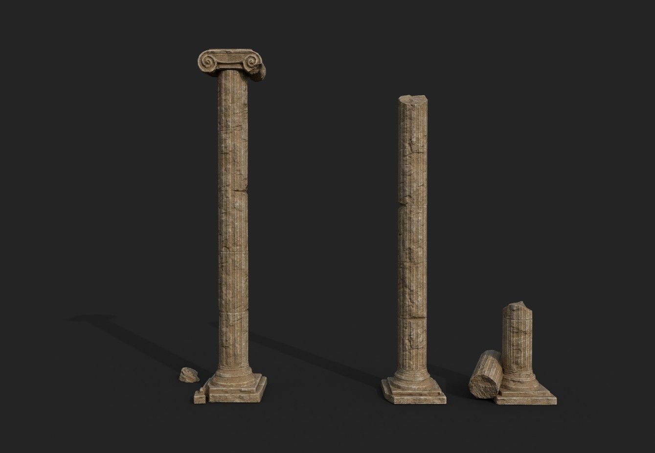 Broken Columns Set Low-poly 3D model_6