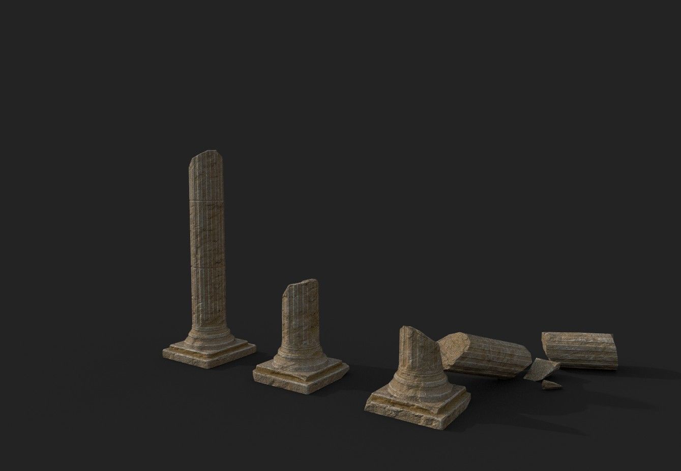 Broken Columns Set Low-poly 3D model_2