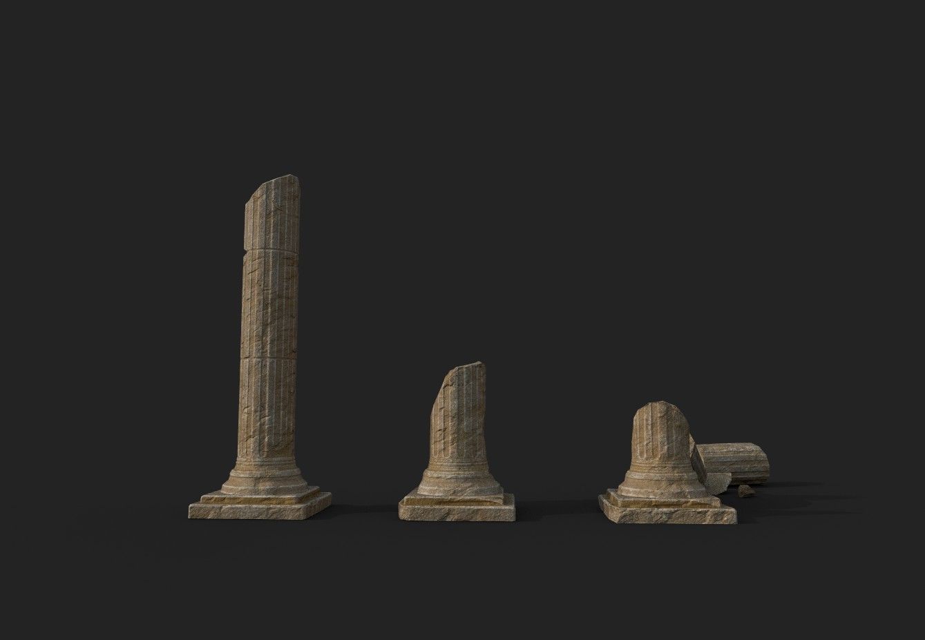 Broken Columns Set Low-poly 3D model_1