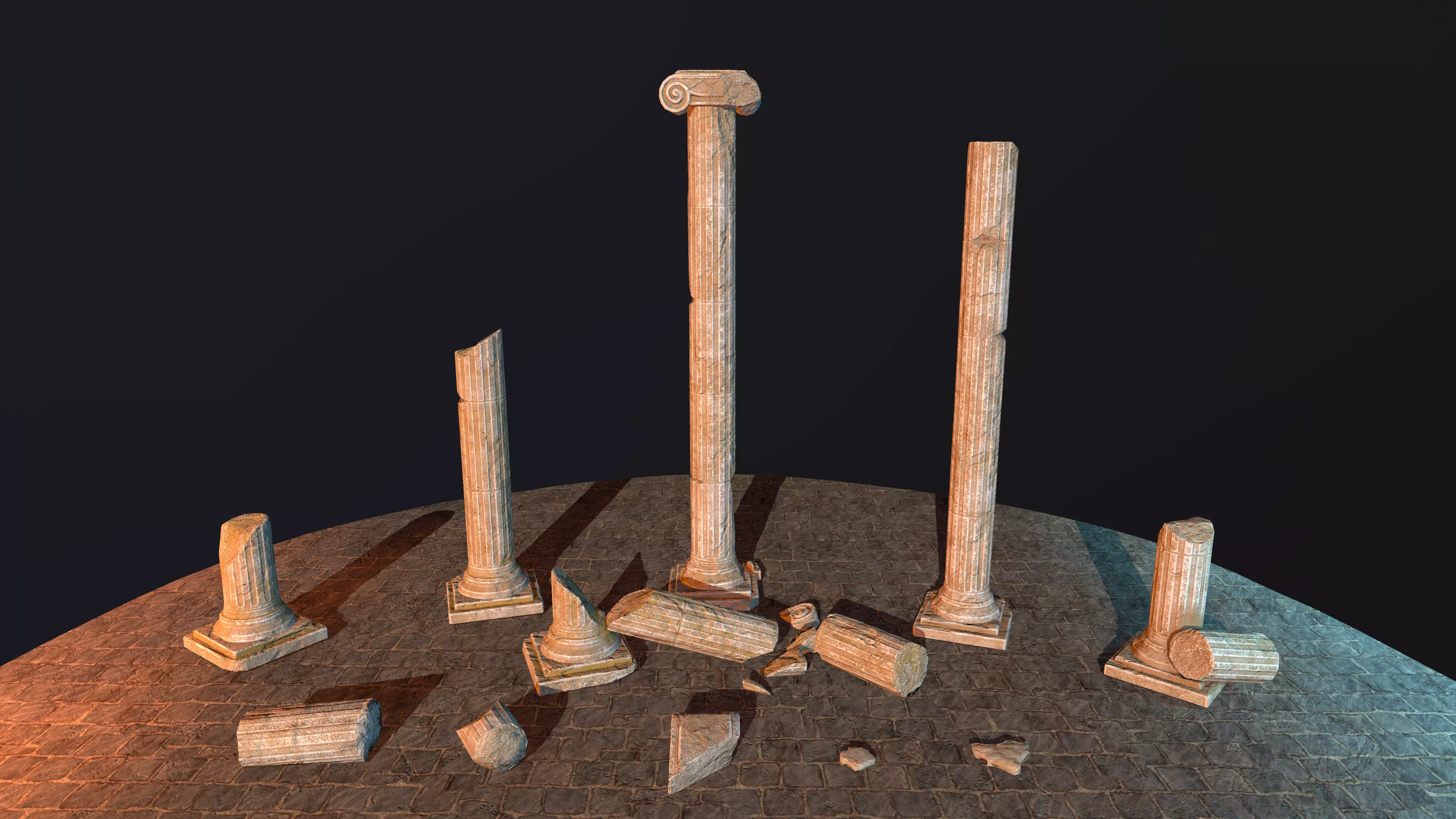 Broken Columns Set Low-poly 3D model_0