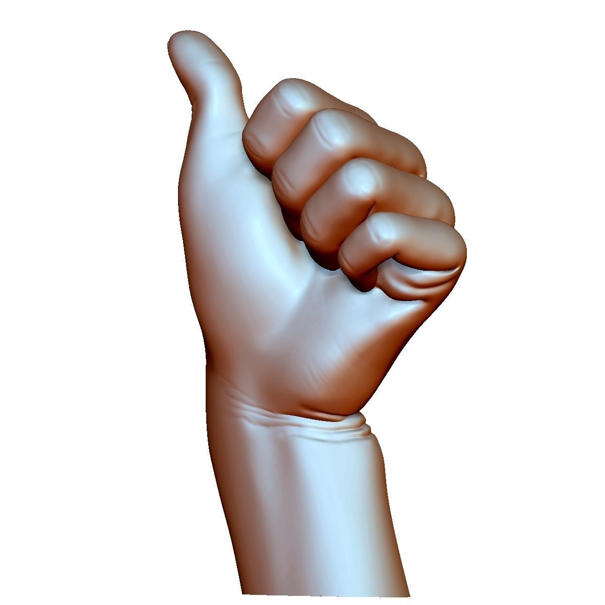 Thumb up hand sign gesture male bended 3D print model_1