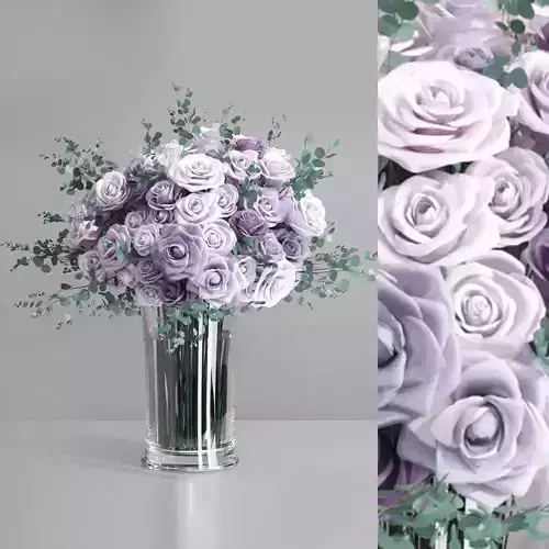 Realistic Lavender violet purple Europe Roses glass Vase
