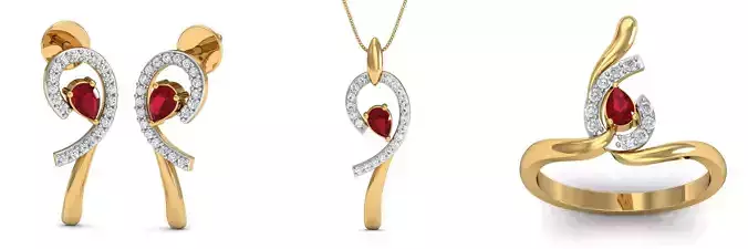 Bend Shape Fashion Earring - Pendant - Ring Set