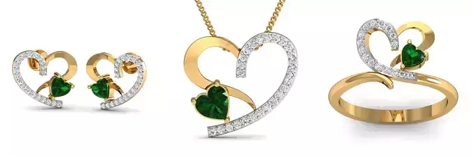 Love Emerald Fashion Earring - Pendant - Ring Set 
