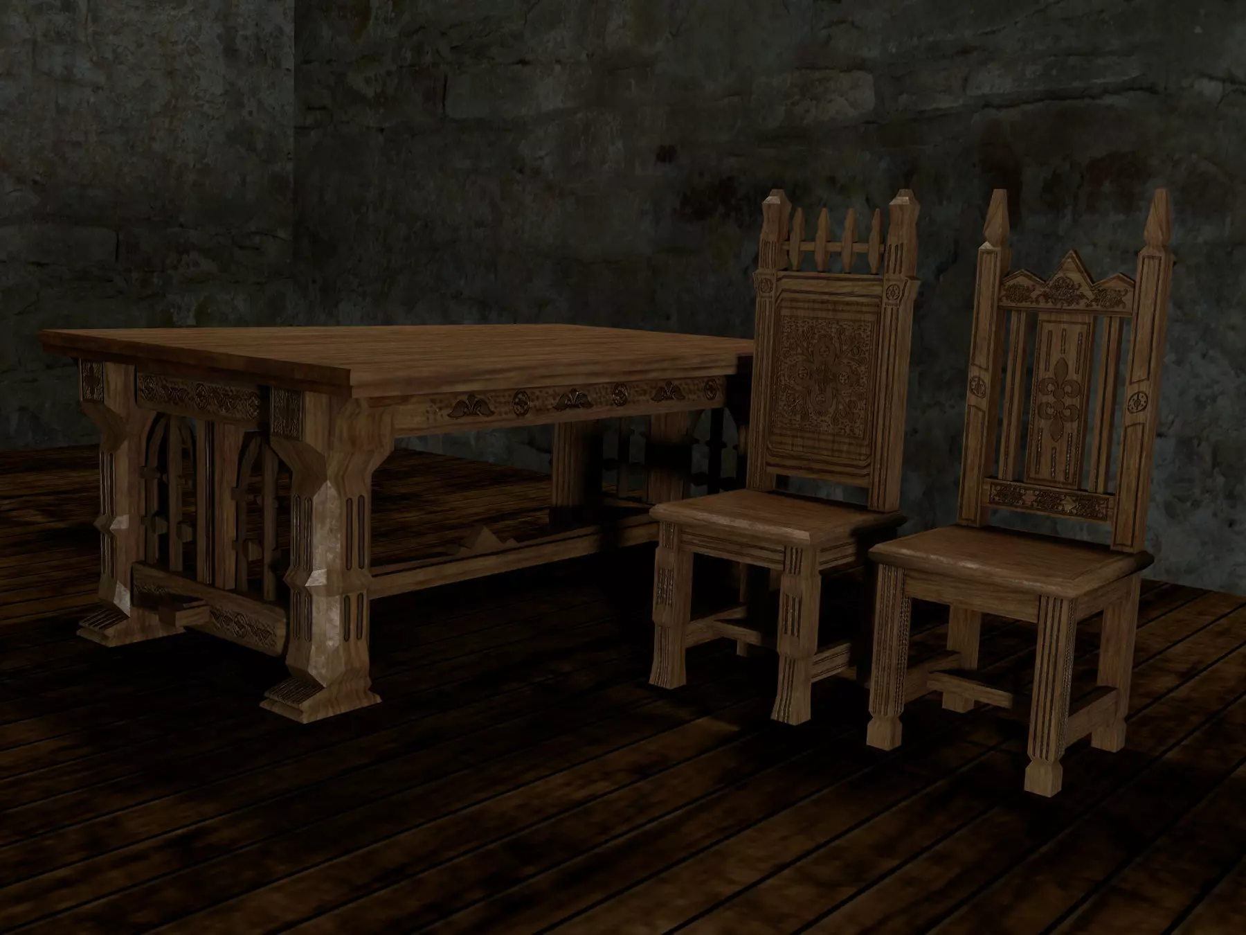 Gothic table and chairs 3D print model