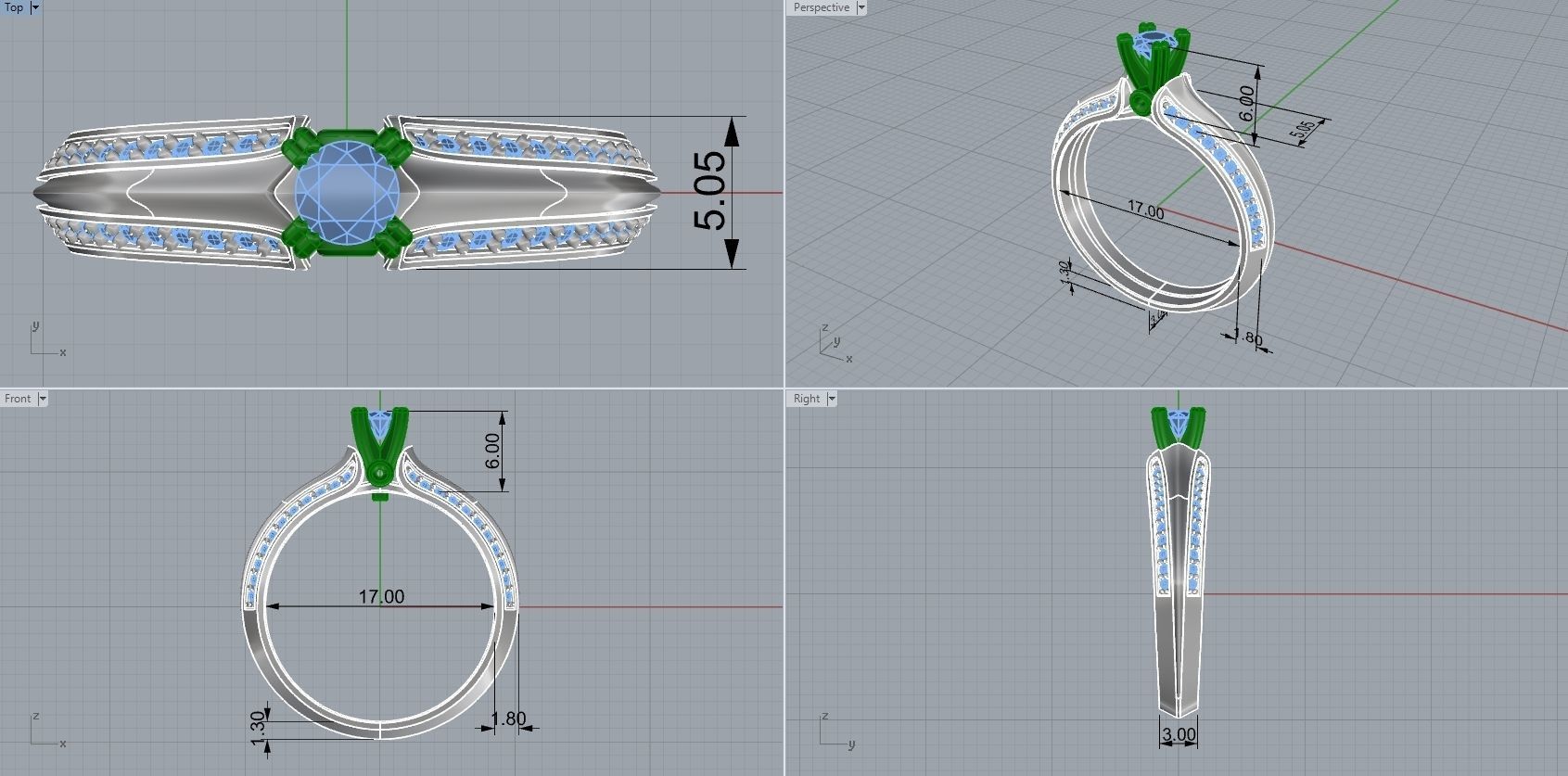 Engagment Ring With Diamonds 3D Print Model 3D print model_3