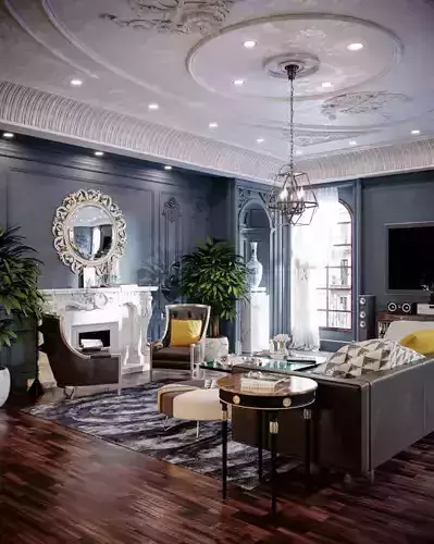 Blue neoclassic interior