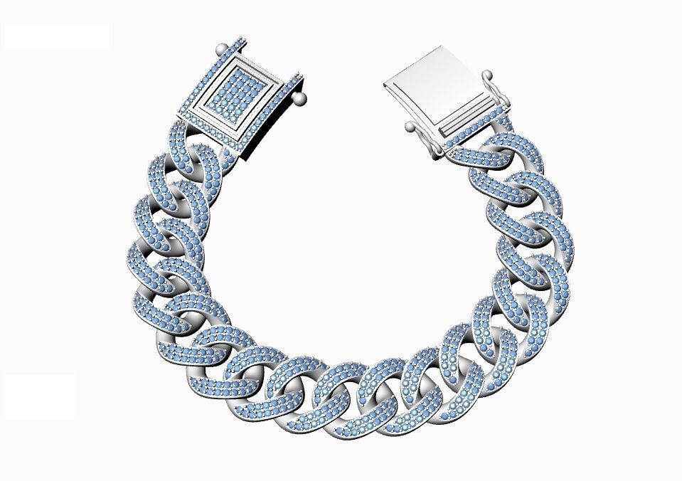 Chain Bracelets 01 With Diamond Stone 3D print model_4