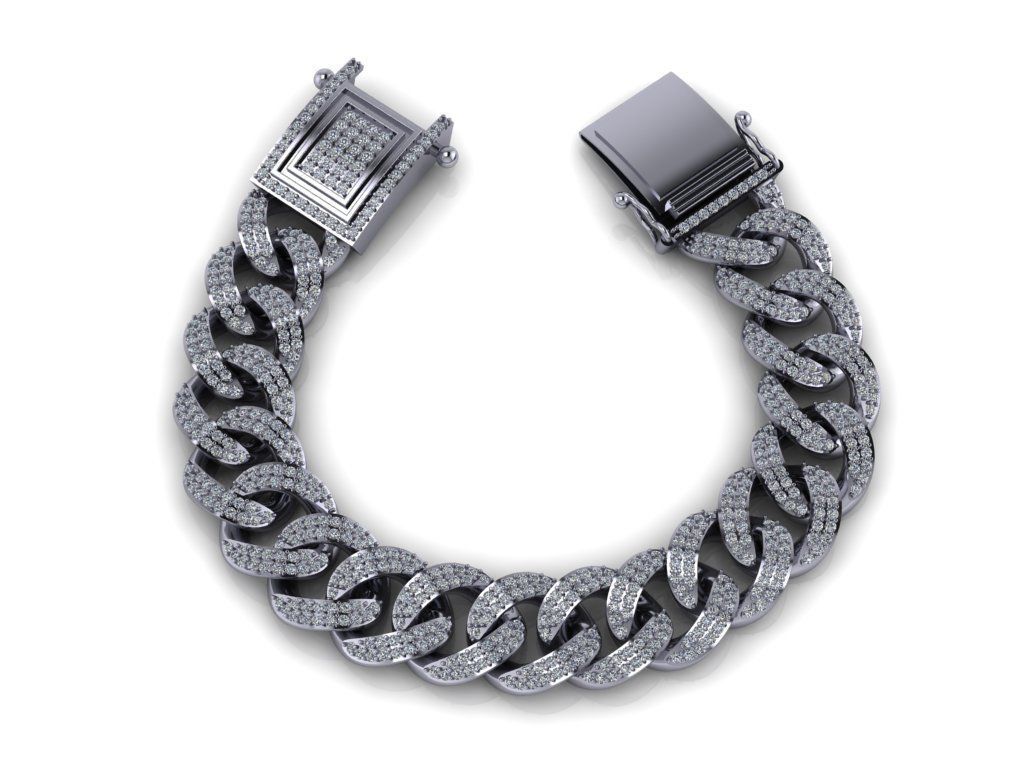 Chain Bracelets 01 With Diamond Stone 3D print model_3