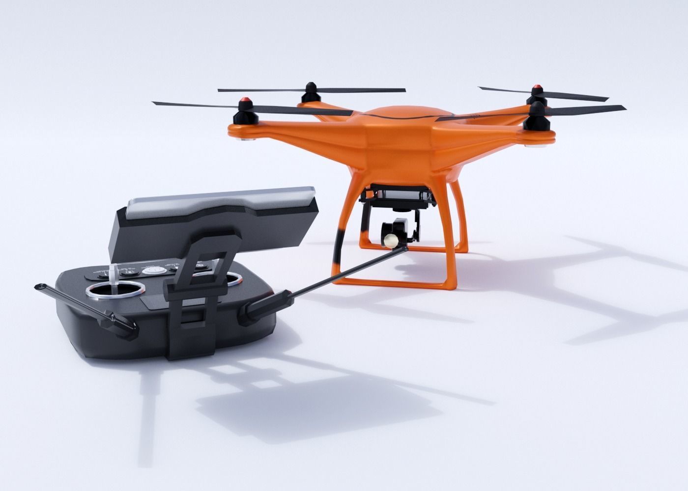 Drone with remote control Low-poly 3D model_4