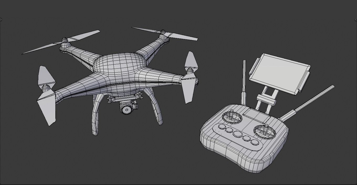 Drone with remote control Low-poly 3D model_8