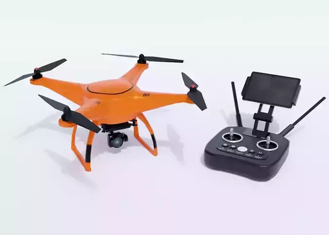Drone with remote control Low-poly 3D model