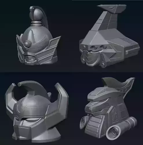 Megazord set of 4 3d helmets 3D print model