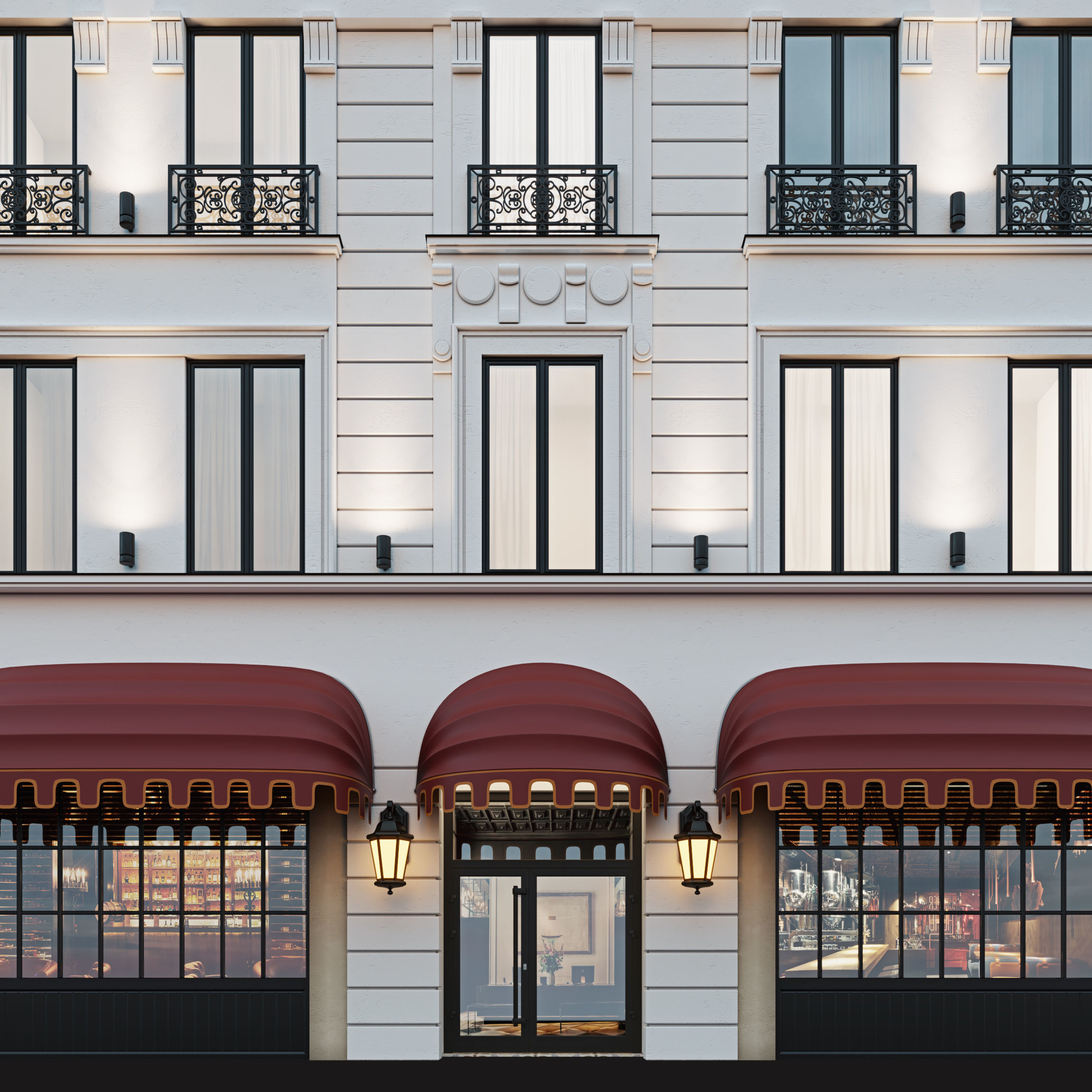 Classic hotel facade 3D model_7
