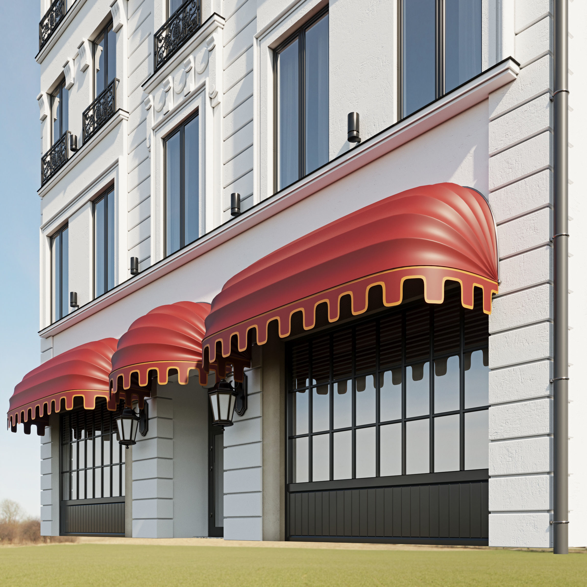 Classic hotel facade 3D model_12