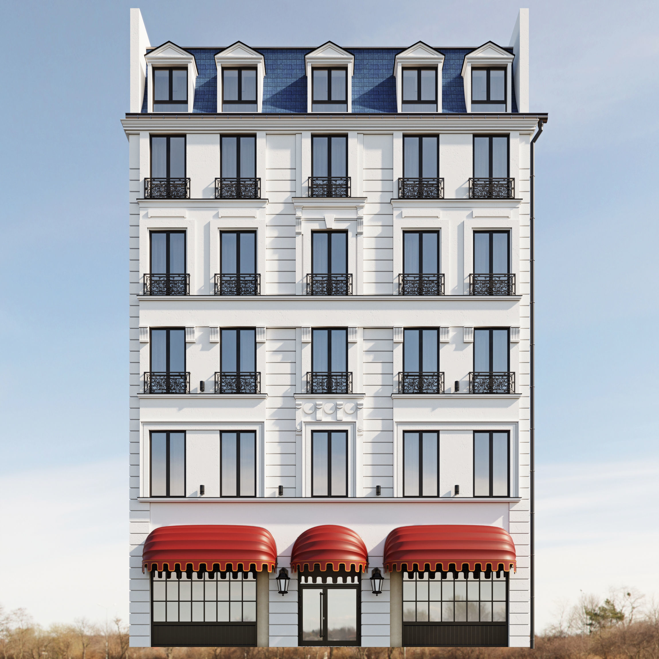 Classic hotel facade 3D model_10