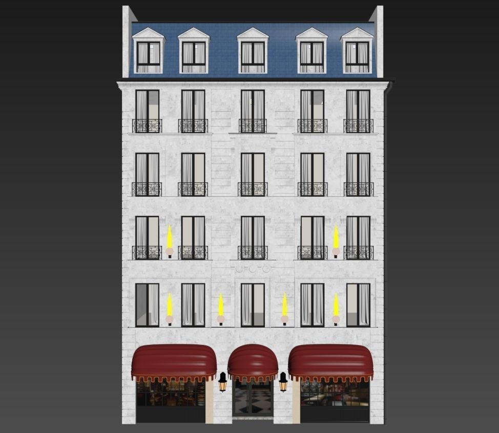 Classic hotel facade 3D model_20