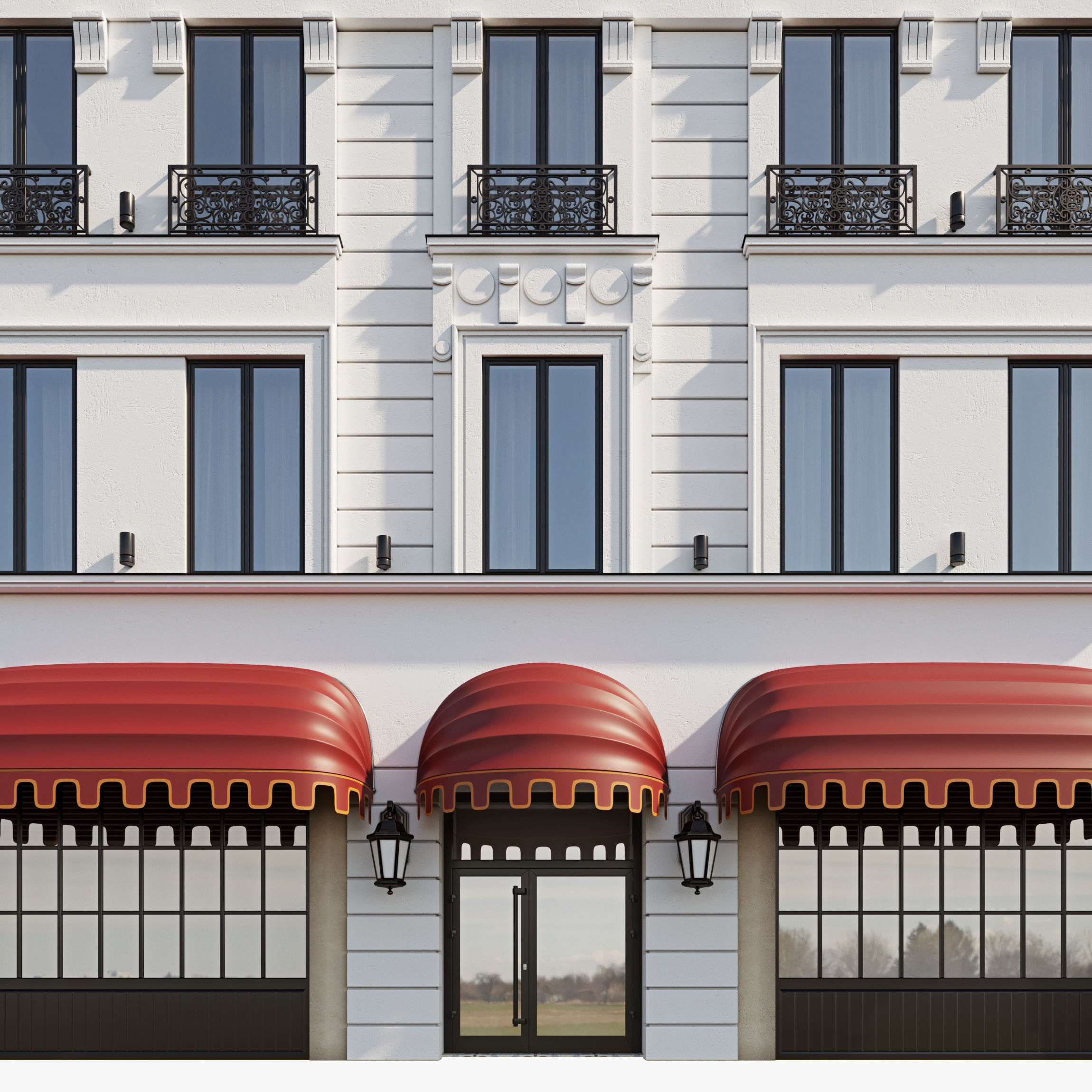 Classic hotel facade 3D model_15