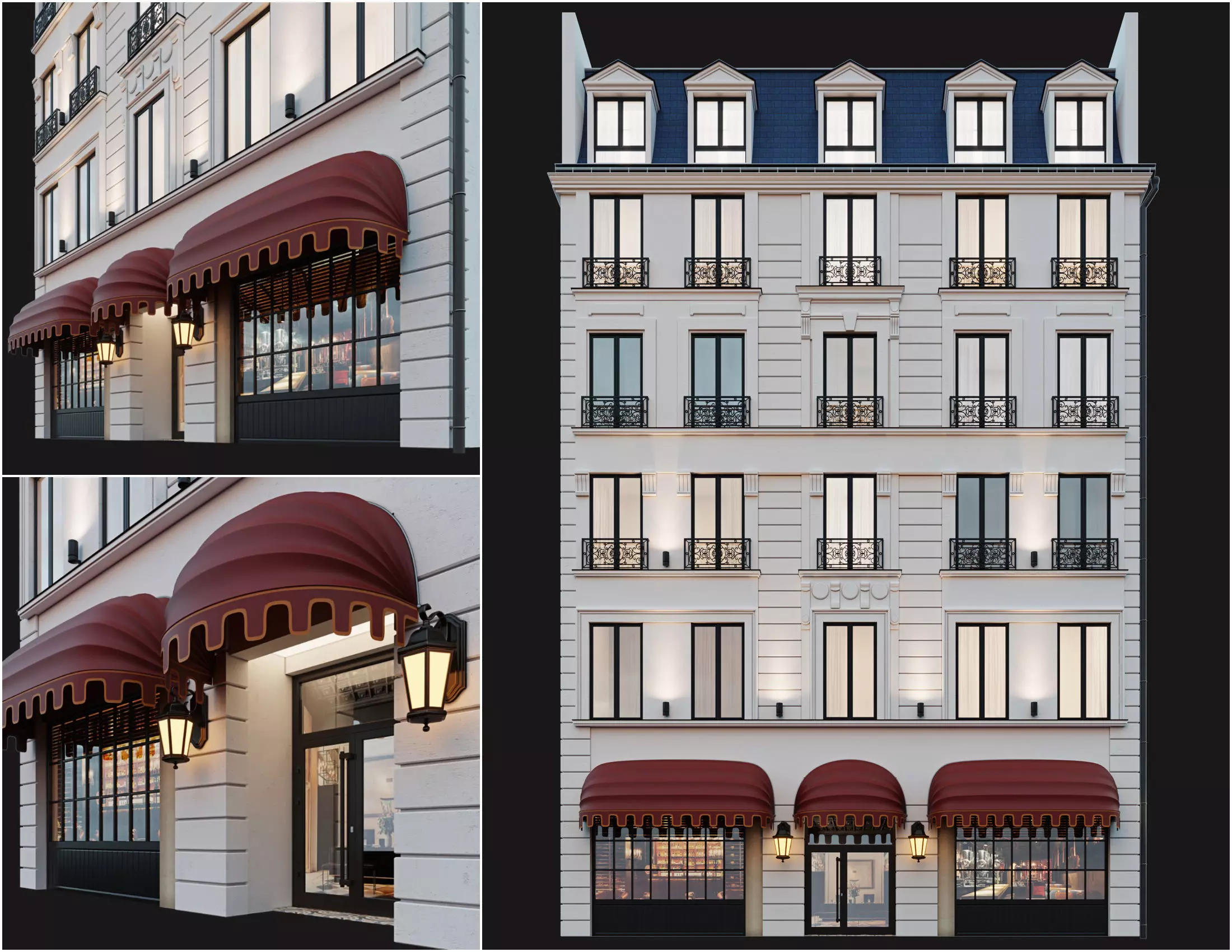 Classic hotel facade 3D model_0