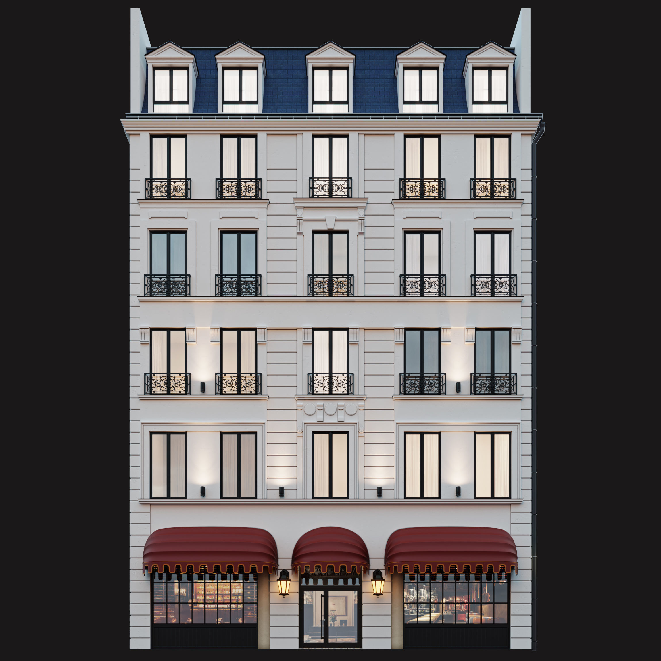 Classic hotel facade 3D model_2