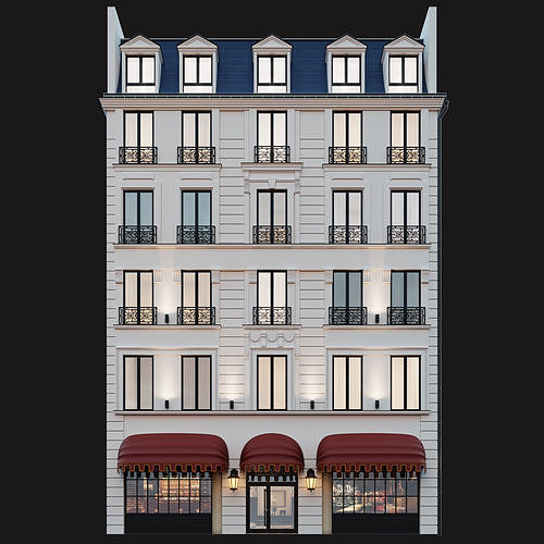 Classic hotel facade 3D model 3