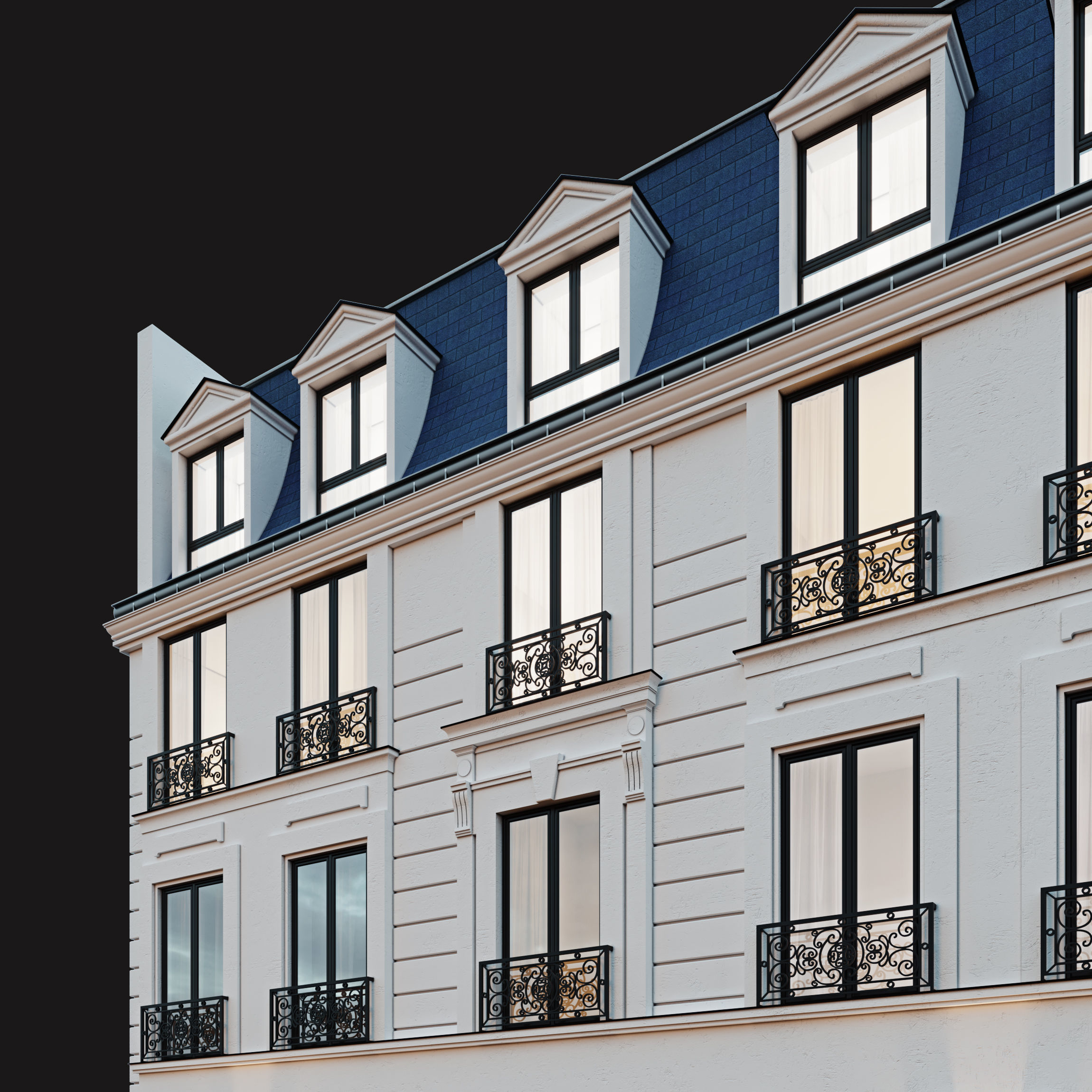 Classic hotel facade 3D model_5
